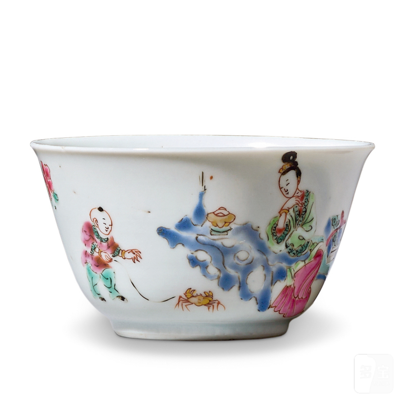 清雍正 粉彩三娘教子图杯